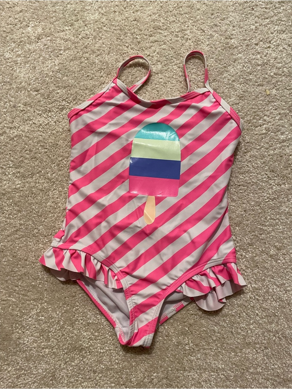 Pink and White Striped Popsicle One-Piece Swimsuit